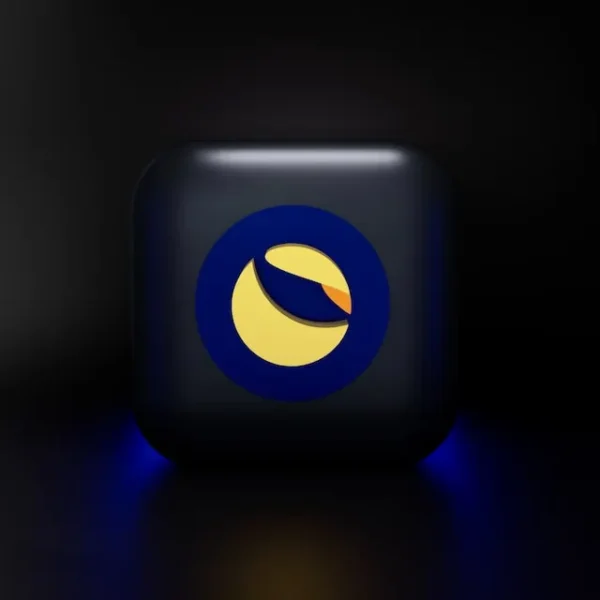 terra luna cryptocurrency logo . square with round circle in the middle yellow in color