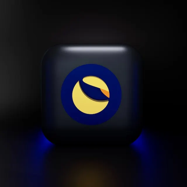 terra luna cryptocurrency logo . square with round circle in the middle yellow in color