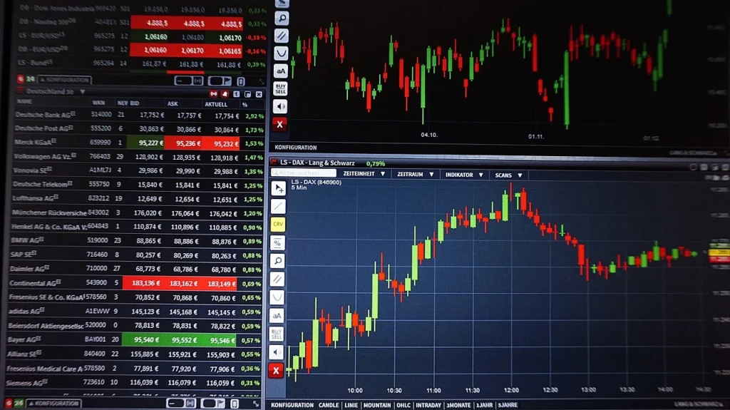 computer screen of a trading charting with graphs
