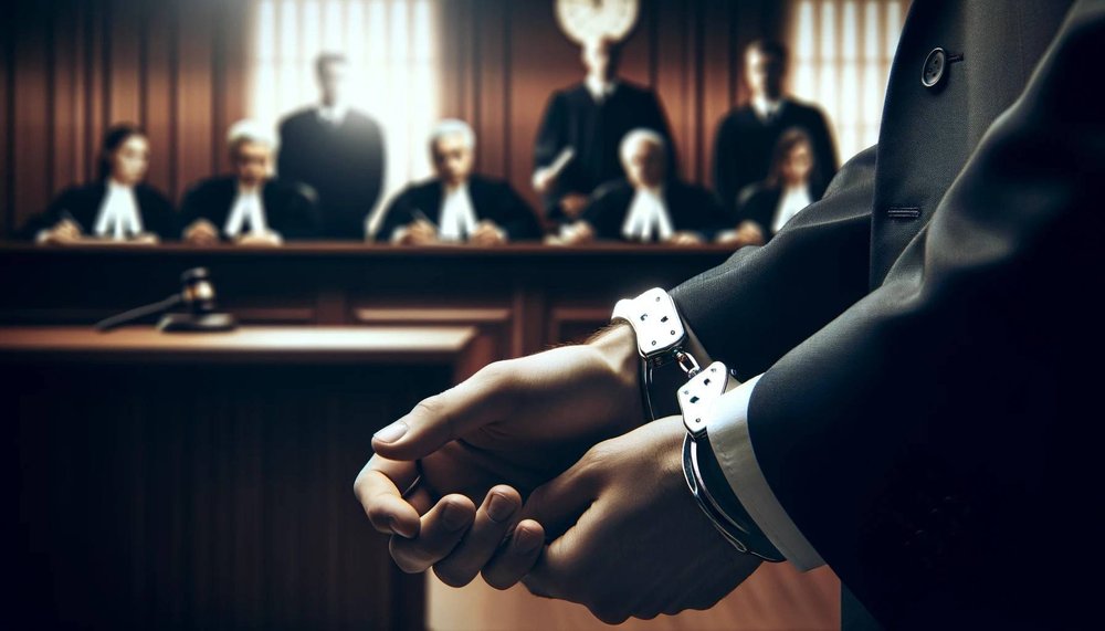 man handcuffed infront of court