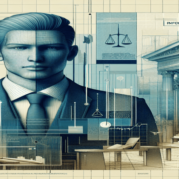 Pavel Durov stands before a French court with columns, a judge's gavel, and scales of justice; neutral tones with blue accents.