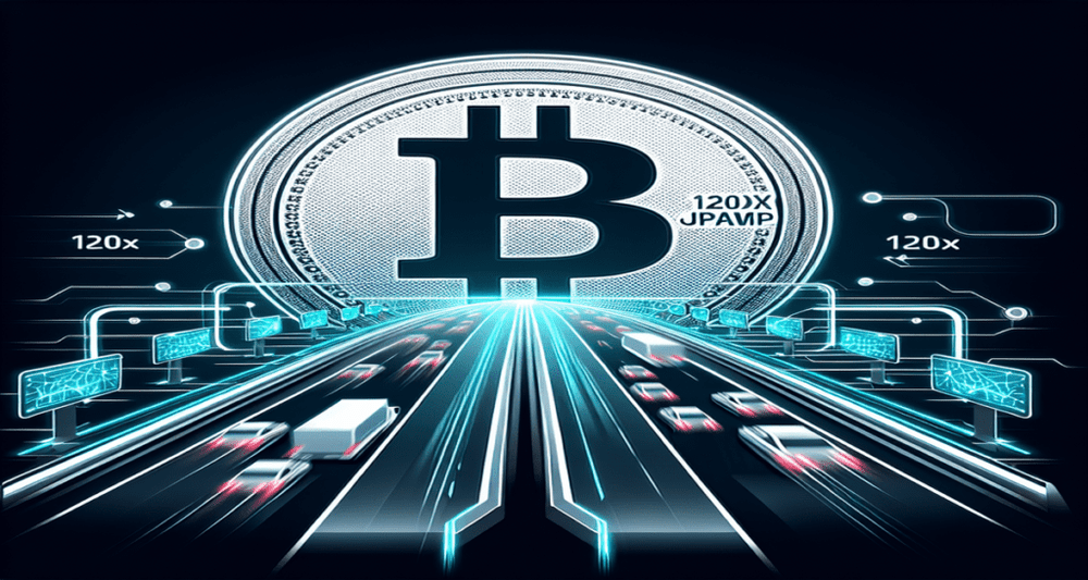 Bitcoin symbol merged with a futuristic highway, interconnected nodes, and cryptographic visuals depicting blockchain and digital transactions.