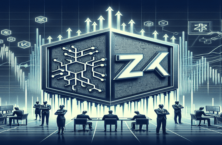 Shattered ZKX logo and scattered tokens in a high-tech financial setting, surrounded by frustrated investor avatars and declining financial charts.