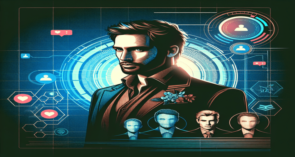 Elon Musk in a digital style, centered with futuristic social media interface, surrounded by follower icons, William Shatner and Paris Hilton.