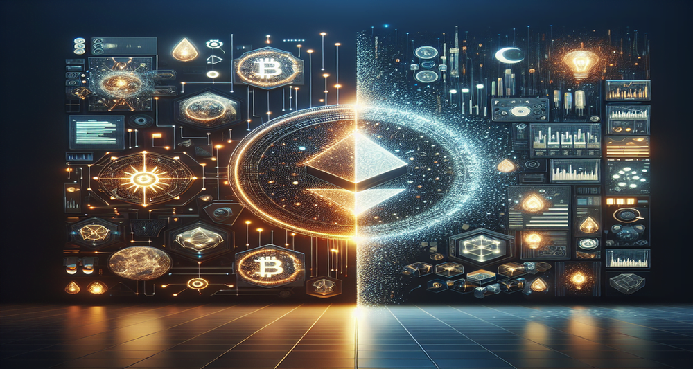 Modern split design: one side shows a futuristic blockchain network with glowing Solana tokens, the other side depicts myths debunked with transparent overlays.