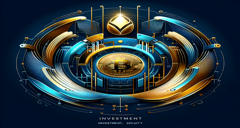 A glowing Bitcoin and futuristic EVA token emerge from a secure digital vault, symbolizing cryptocurrency investment and security.