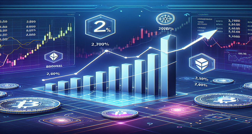Modern digital interface with upward graph showing 2,700%+ token surge, featuring Bybit, Binance, and Coinbase logos in vibrant, professional colors.