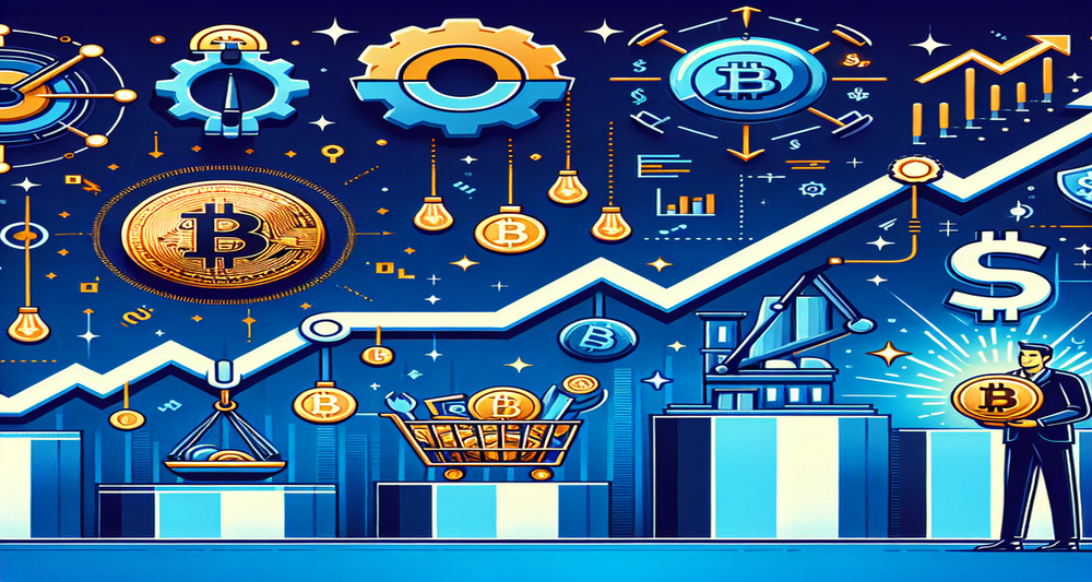 Modern illustration depicting US economic events like PMI, Consumer Confidence, GDP, Fed rates, and Core PCE Inflation impacting Bitcoin.