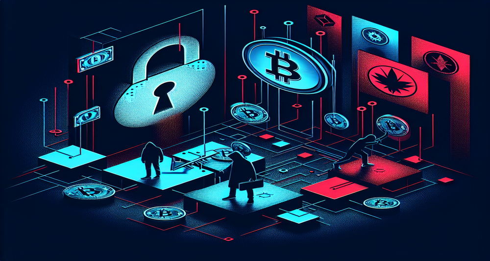 Modern, clean design showing a broken digital key leaking cryptocurrencies, with a hacker silhouette, Arbitrum logo, and subtle North Korean flag shadow.