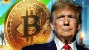 a picture of donald trump next to a bitcoin